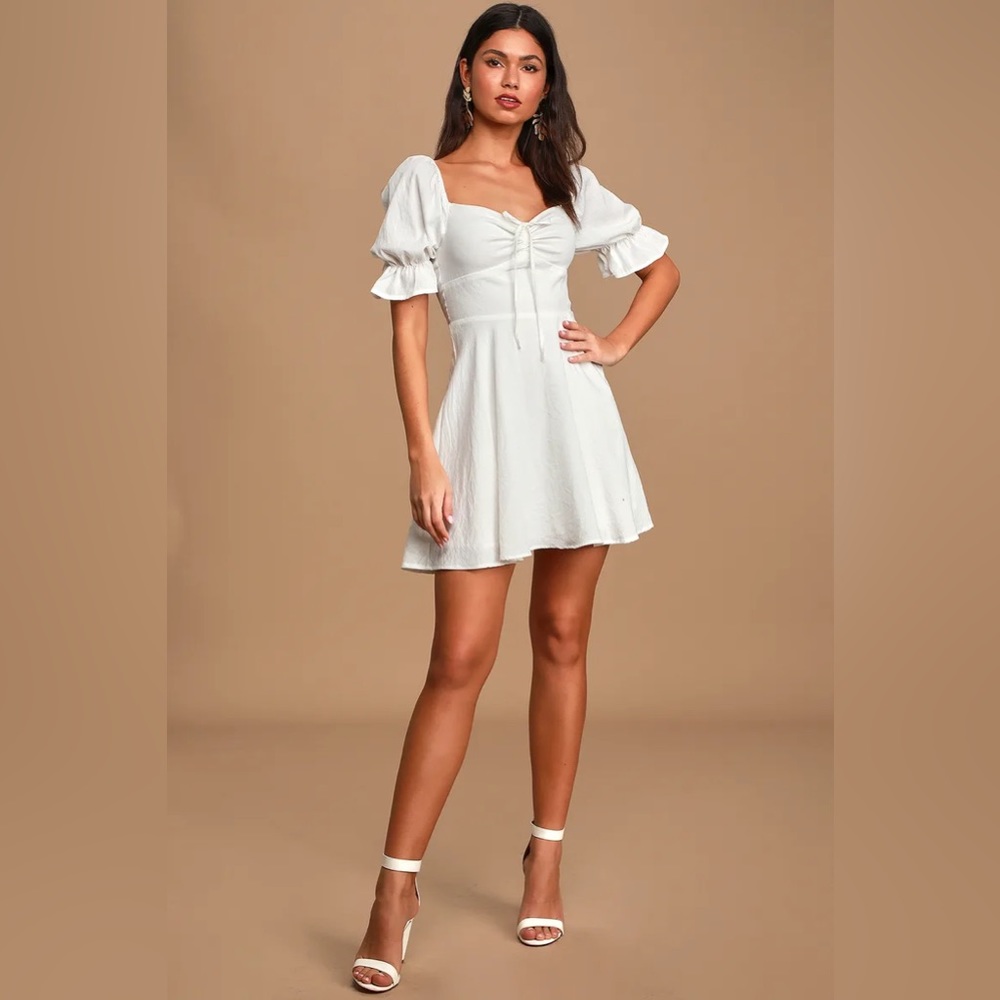 Lulu’s white puff sleeve dress NWT